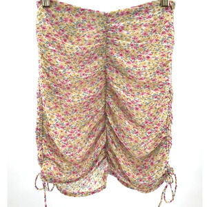 LULU'S XS yellow pink floral ruched mini skirt NEW 0B15